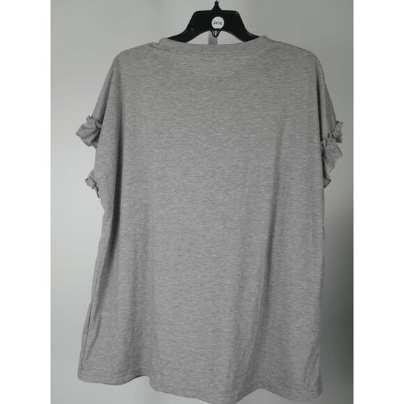 Women's Gray Ruffle Short Sleeve Top XXL - Picture 4 of 7